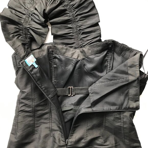 PLENTY party LBD, one-shoulder, silk, ruffle & bling form-fitting dress sz 8 - Picture 9 of 16